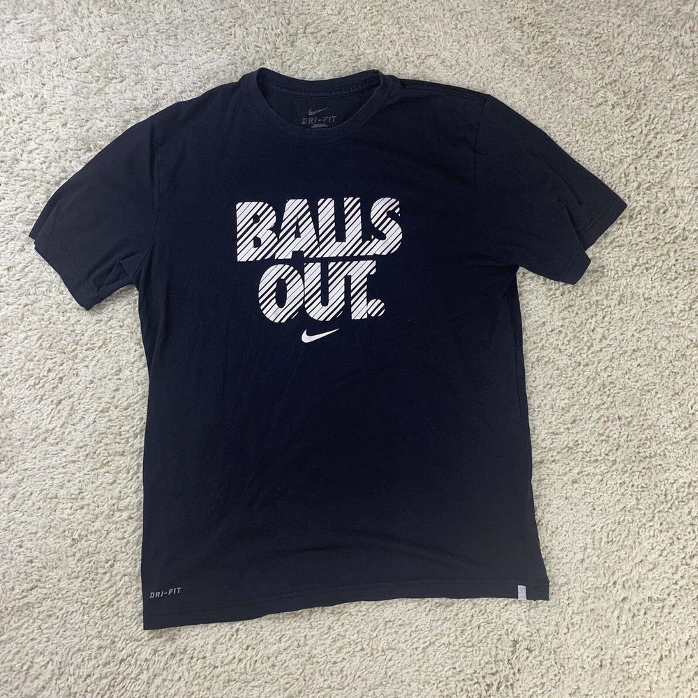 Nike Shirt Men Small Black Tee Spell Out Swoosh Regular Fit Adult Balls outs